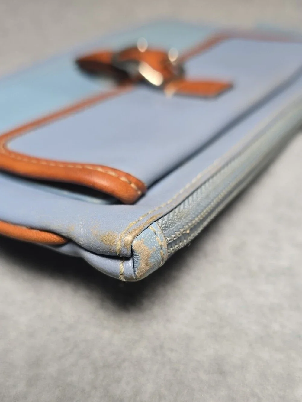 Coach Vintage Hamptons Light Blue and Tan Leather Wristlet